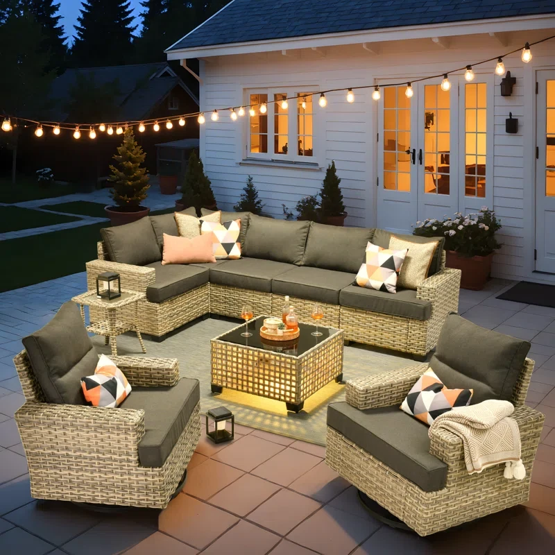 Outdoor Sofa 9-Piece Set With Coffee Table, Deep Size And Thick Cushion