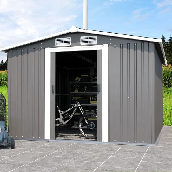 Outdoor 8 ft. W x 10 ft. D Galvanized Steel Vertical Storage Shed