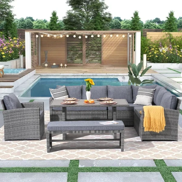 Wicker 9 - Person Outdoor Seating Group With Cushions