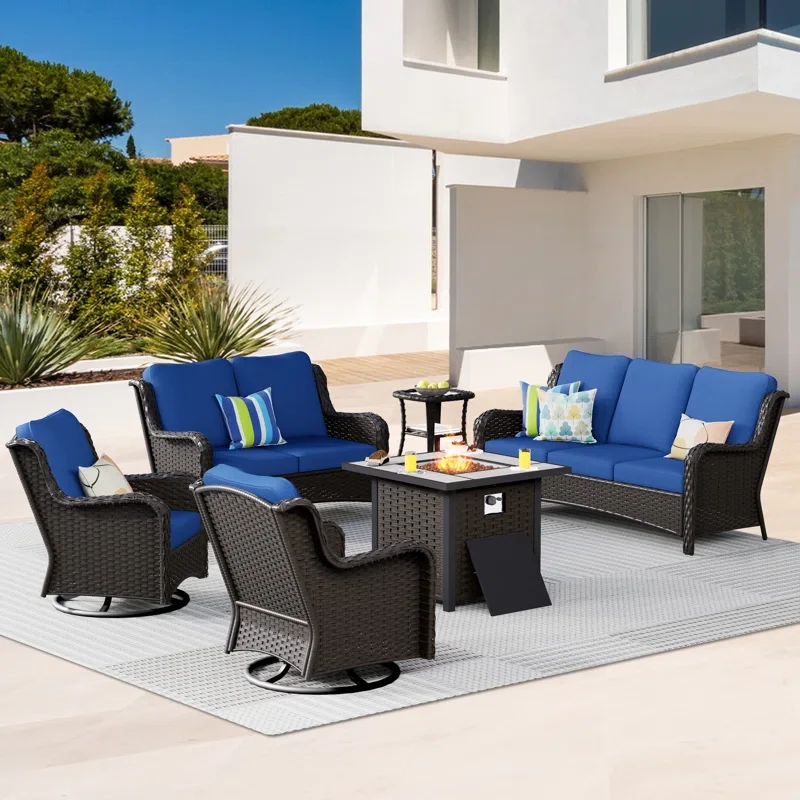 Aschraf 6 Piece Fire Pit Set Seating Group with Cushions