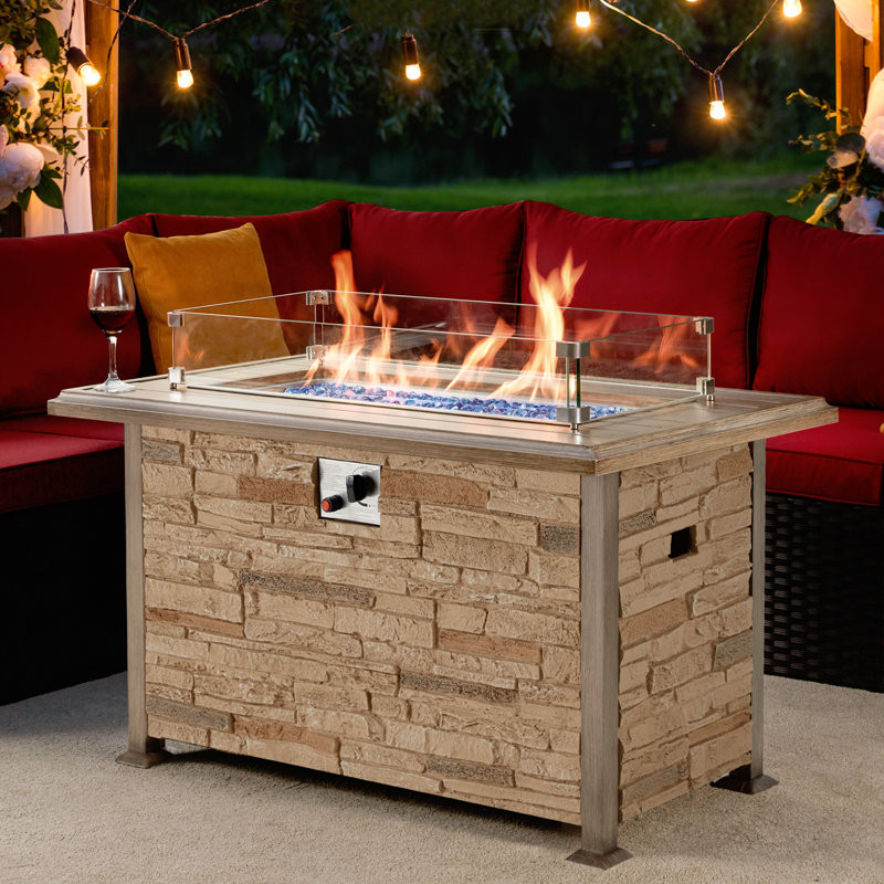 Alecea 24.5'' H x 44'' W Aluminum Propane Outdoor Fire Pit Table