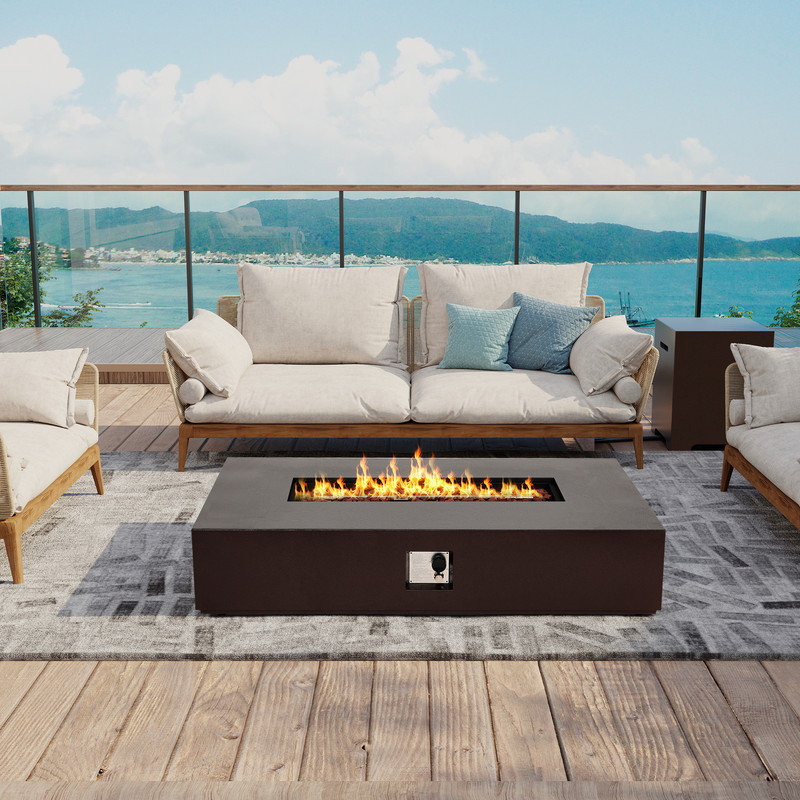 Keshona56-inch Outdoor Propane Gas Fire Pit Table 50000 BTU Iron Rectangle Fire pit for Outside Patio with Removable Lid, Lava Rocks, Rain Cover, Propane Tank Cover