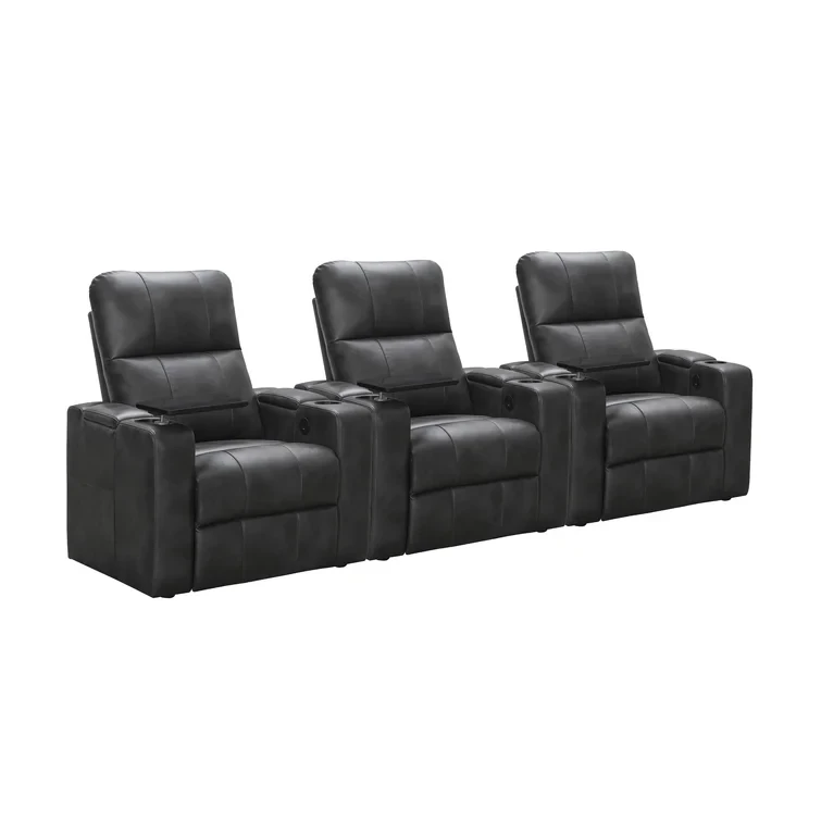 Vannatta Faux Leather Power Reclining Home Theater Seating with Cup Holder (Set of 3)