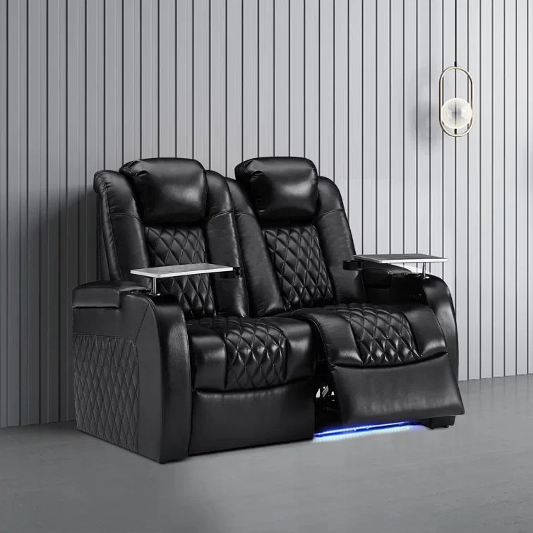 Top Grain Leather Home Theater Seating with USB Ports and Cup Holders Power Recliner Chair Row of 2 (Set of 2)