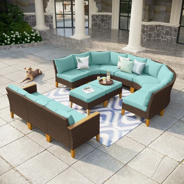 Argyri 8 Piece Wicker Outdoor Patio Furniture Set, Stylish Rattan Sectional Patio Set with Cushions