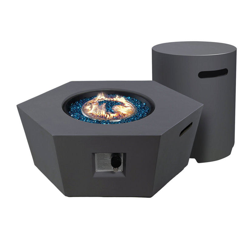 41 in. 50,000 BTU Hexagon Concrete Outdoor Propane Fire Pit Table W Propane Tank Cover