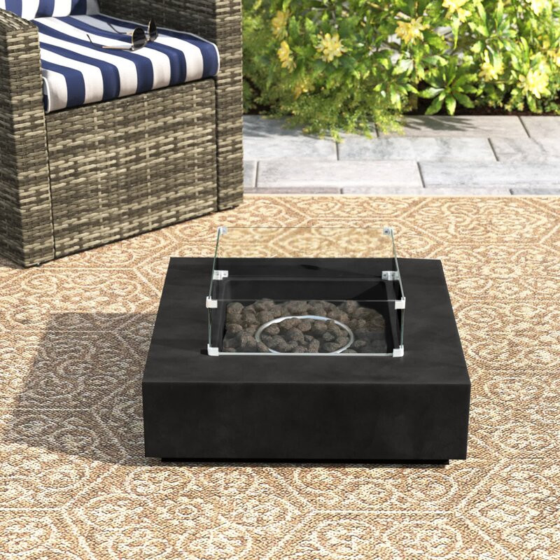 Abigale Concrete/Glass Propane/Natural Gas Fire Pit Table