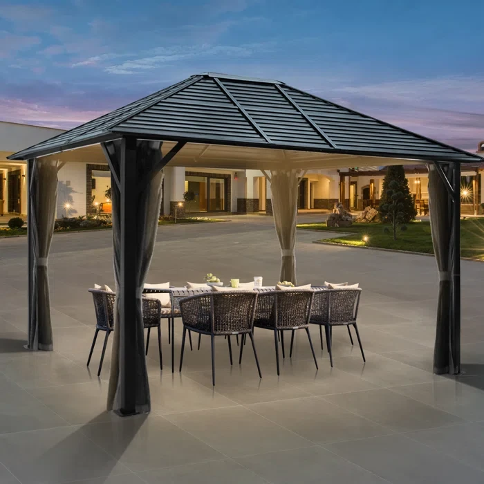 10 Ft. W x 12 Ft. D Aluminum Patio Hardtop Gazebo with Breathable Netting