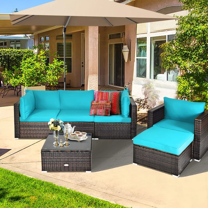 Patiojoy 7 Piece Rattan Sectional Seating Group with Cushions