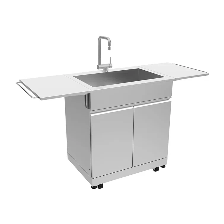 Transolid Outdoor Kitchen 24-in x 51-in Single Sink Cabinet, Folding Shelves, Stainless