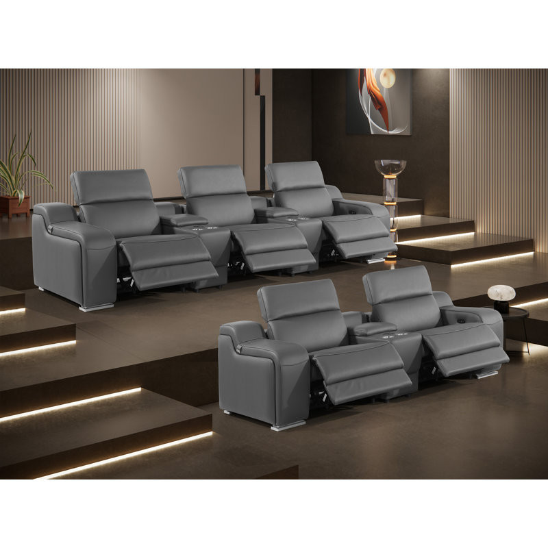 8-Piece 5-Power Reclining Italian Leather Sofa Set With Power Headrest