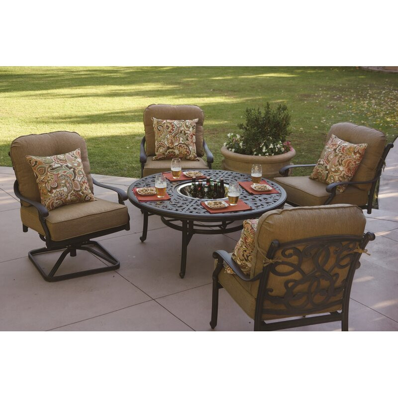 Nanafalia 5-Piece Patio Conversation Set with Cushions and 52'' Round Ice Bucket Tea Table