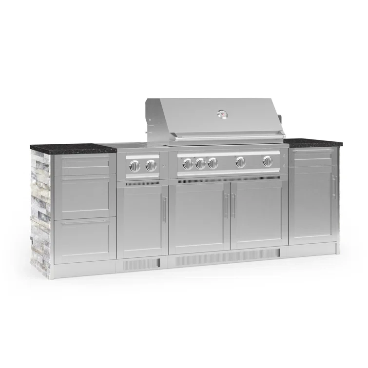 Outdoor Kitchen Signature Series 8 Piece Cabinet Set with 40 in. Natural Gas Platinum Grill