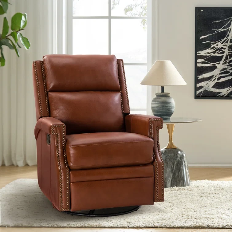 Manning 29.6'' Wide Genuine Leather Swivel Rocking Manual Recliner