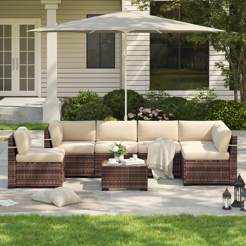 Rikuto 6 - Person Outdoor Slanted-Back Sectional Sofa With Coffee Table