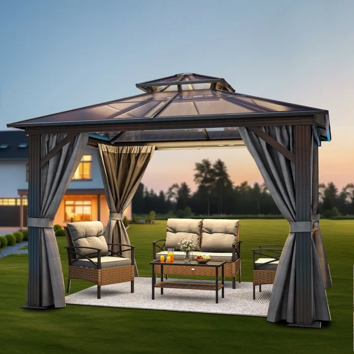 Balconera Double Roof Aluminum Patio Gazebo  10 Ft. W x 10 Ft. D