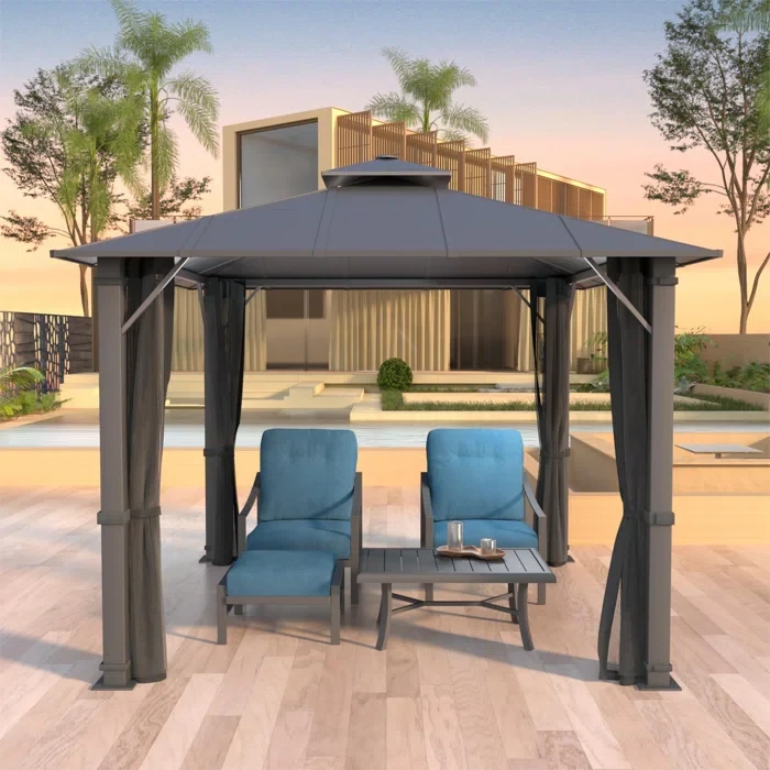 Esha 10 ft. W x 10 ft. D Metal Double Roof Patio Gazebo with Aluminum Hardtop