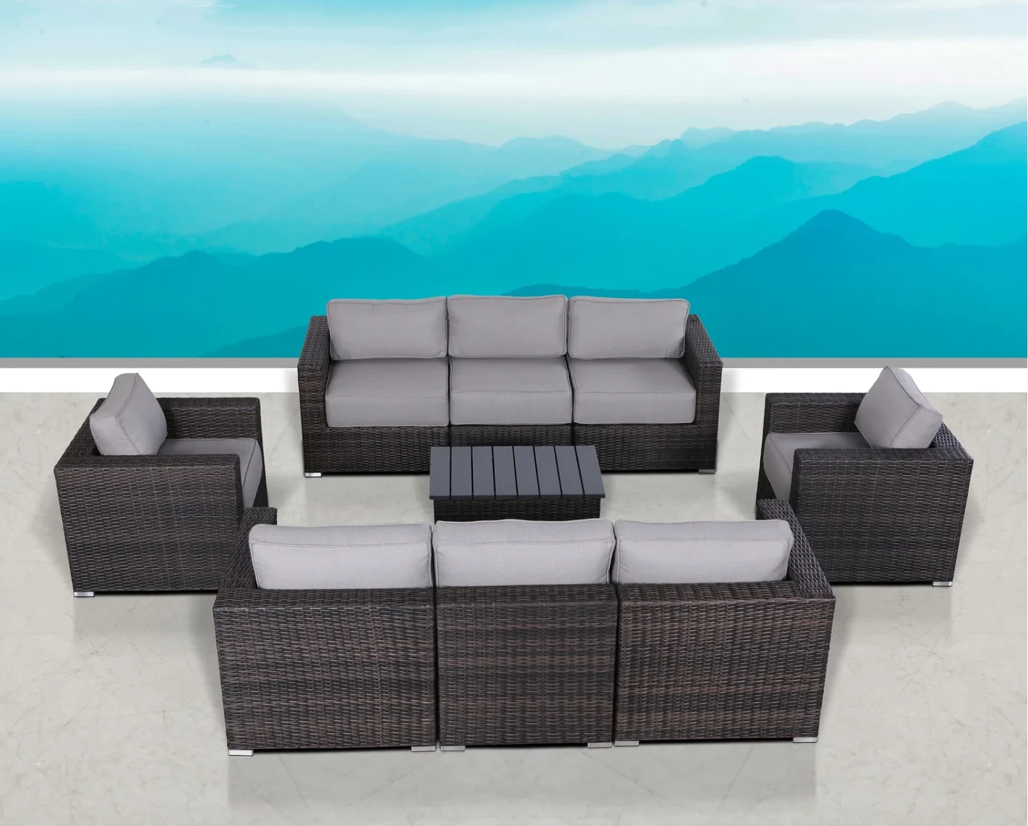 High-Density Polyethylene Wicker Fully Assembled 8 Person Seating Group with Cushions