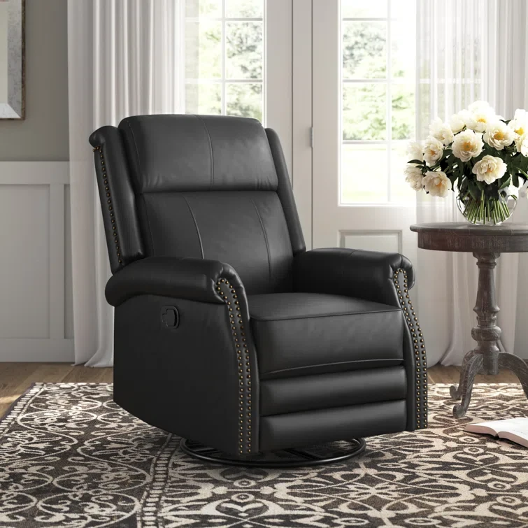 Anouschka 30.5" Wide Swivel Rocking Genuine Leather Manual Recliner