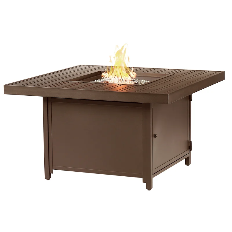 Gulli Square 42 In. X 42 In. Aluminum Fire Pit Table With Glass Beads, Two Covers, Lid, 55,000 Btus In Grey Finish