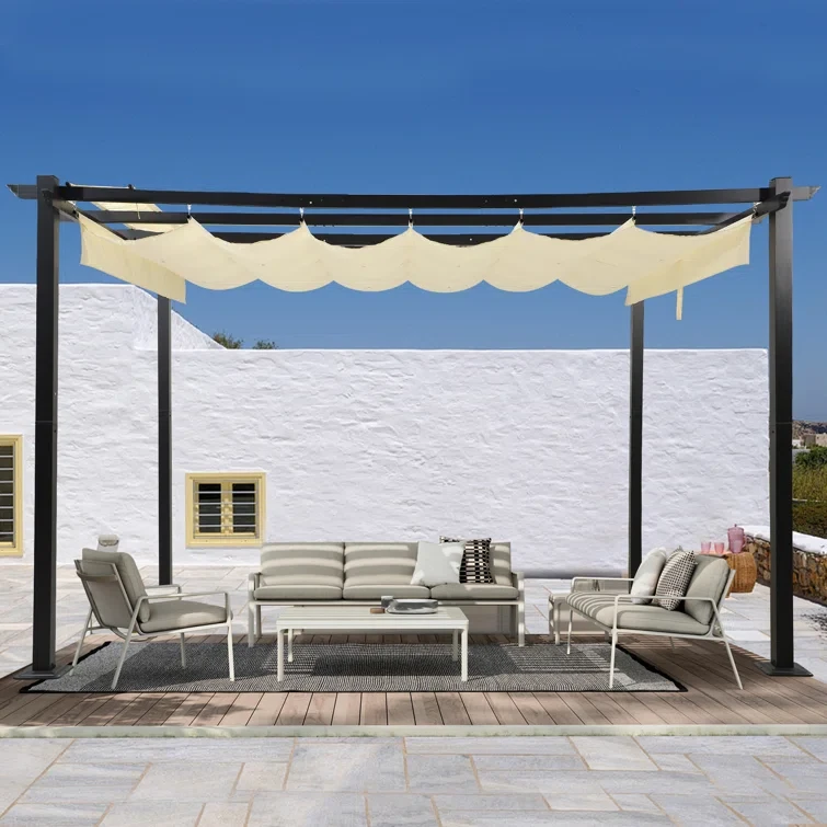 87.6" H x 155.4" W x 116.16" D Outdoor Retractable Pergola Aluminum with Sun Shade Canopy