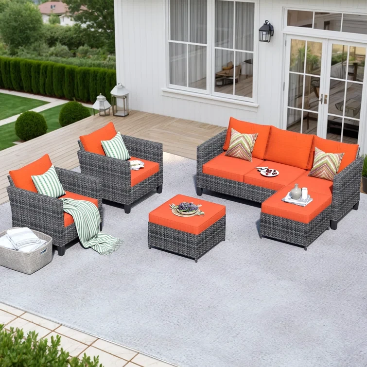 Townsey 5 Piece Rattan Sofa Seating Group with Cushions