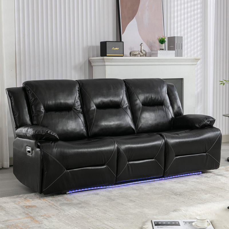 3 Seater Home Theater Recliner Manual Recliner Chair With A LED Light Strip Two Built-In Cup Holders For Living Room