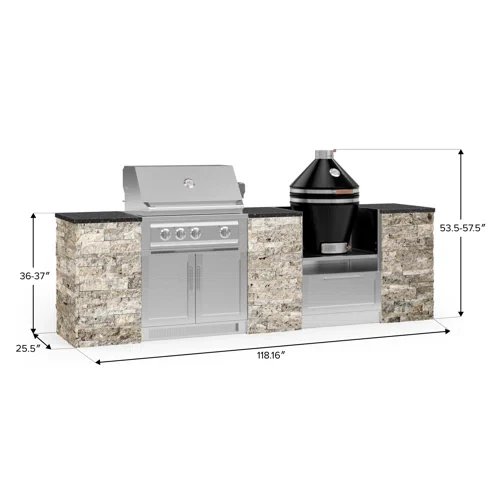 Outdoor Kitchen Signature Series 9 Piece Cabinet Set with 33 in. Natural Gas Platinum Grill