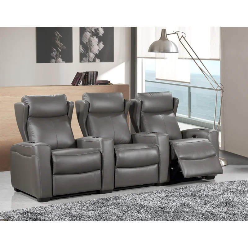 Vallecito Leather Power Reclining Home Theater Seating with Cup Holder