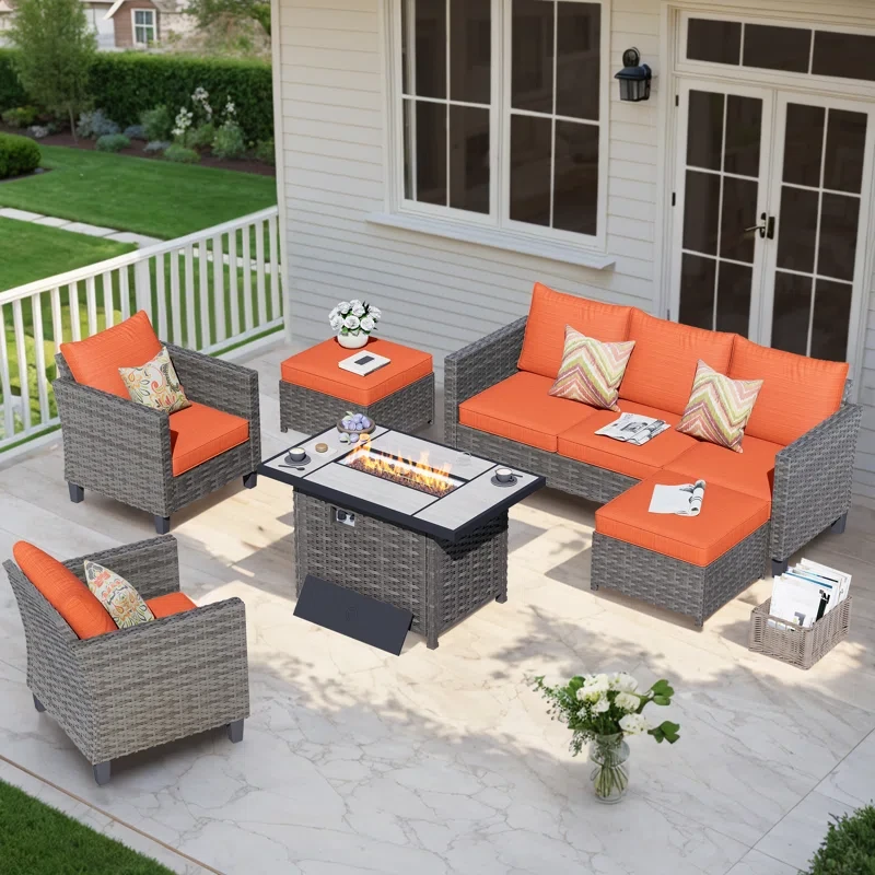 Dzion 5 - Person Outdoor Seating Group with Cushions and Firepit