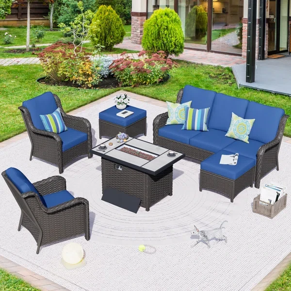 Tommy 5 - Person Outdoor Seating Group with Cushions and Firepit