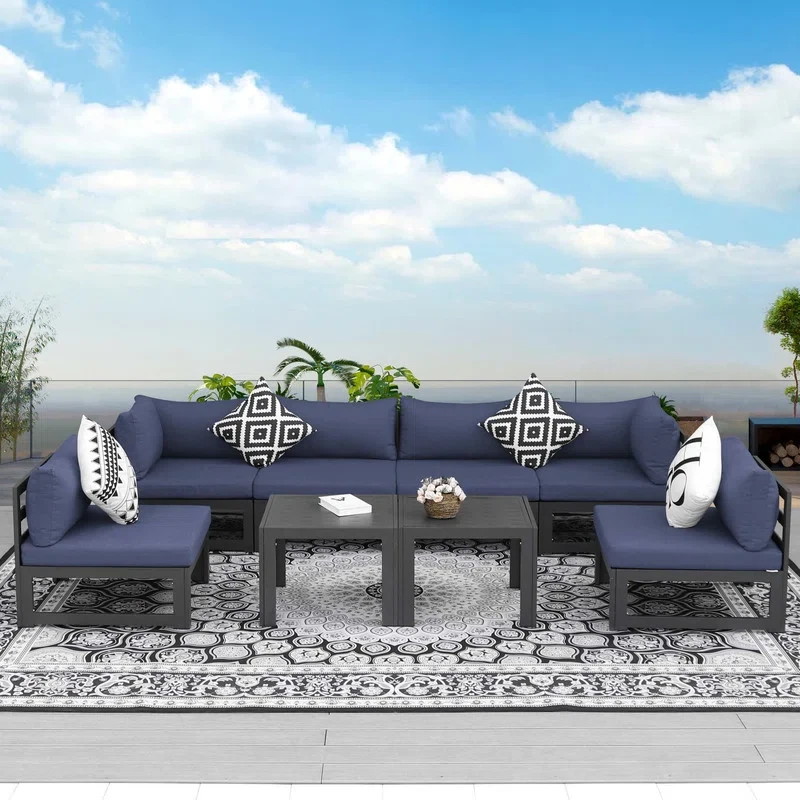 Gilemette 8 Pieces Outdoor Patio Aluminum Sectional Set with Cushions and Table