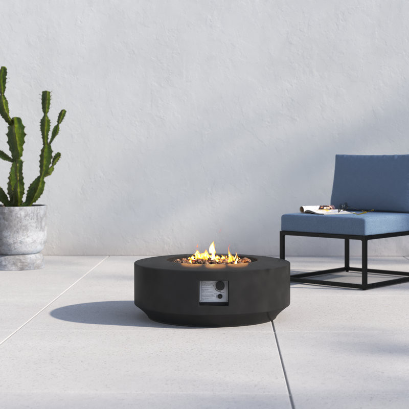 Rashid 11" H x 30" W Fiber Reinforced Concrete Propane Gas Outdoor Fire Pit Table with Lid