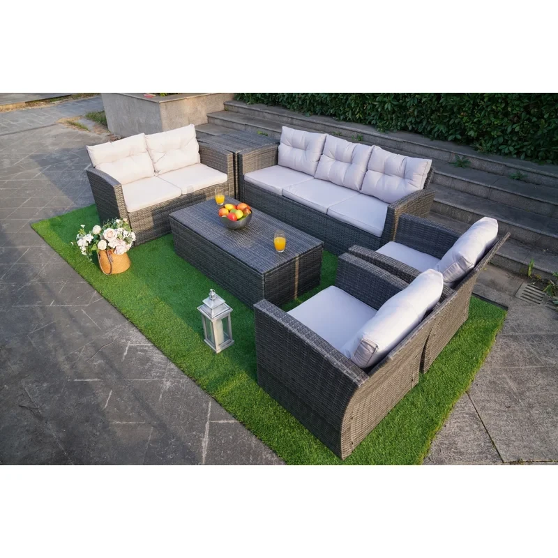 Kensli 6 Piece Rattan Complete Patio Set with Cushions