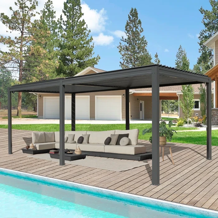 20 Ft. W x 10 Ft. D Aluminum Pergola with Canopy