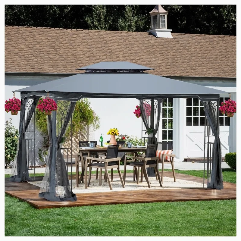 13x10ft Patio Gazebo Canopy Tent, Ventilated Double Roof, Mosquito Net