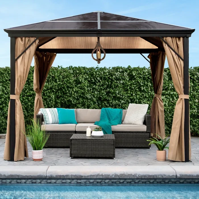 10 x 10 ft. Hardtop Gazebo, Outdoor Aluminum Canopy for Backyard, Garden w/ Side Curtains, Netting