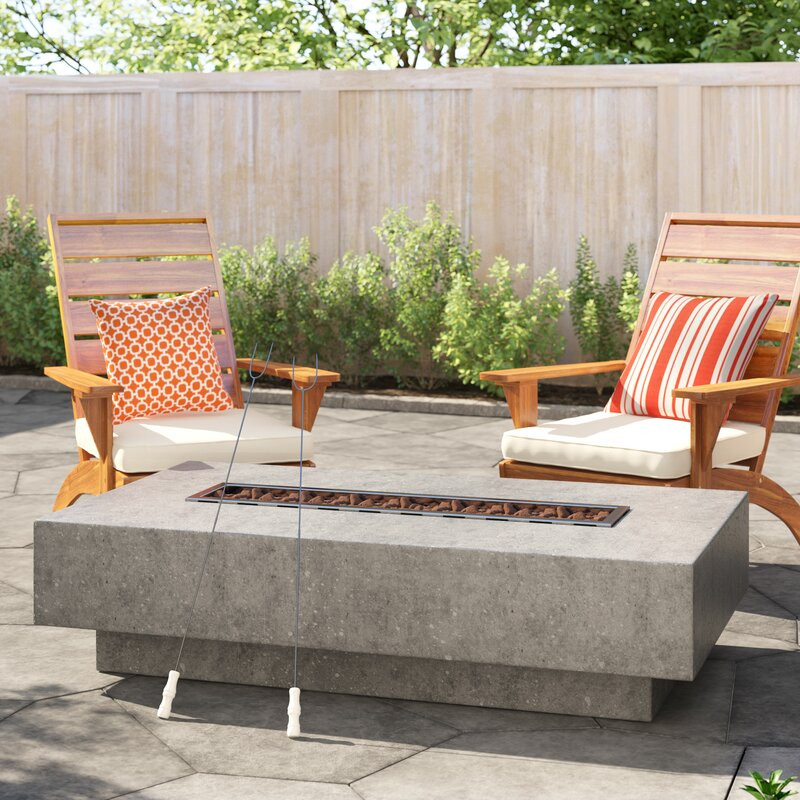 Geneva Rectangle Concrete Propane Fire Pit Table by Jensen Co. 14" H x 60" W x 45" D