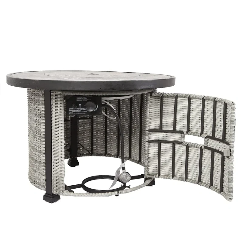 36 Inch Gas Propane Fire Pit Table,50000 BTU Round Gas Fire Table With Lid & Lava Rock,Rattan & Wicker Base