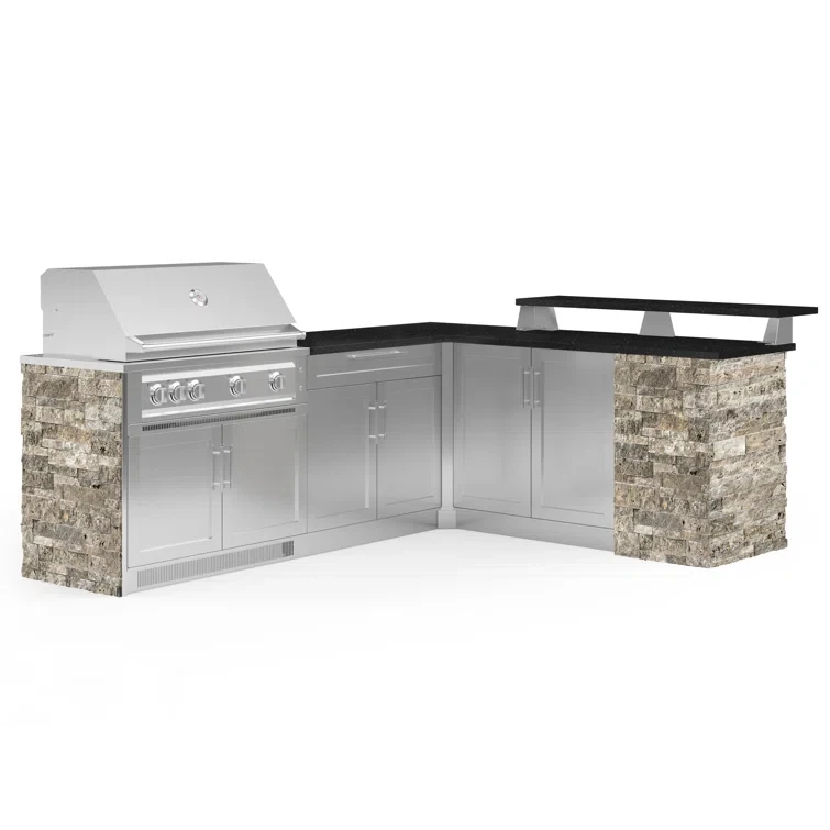 Outdoor Kitchen Signature Series 8 Piece L Shape Cabinet Set with 40 in. Propane Gas Platinum Grill