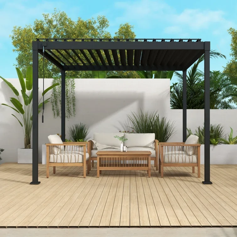 10 ft W x 10 ft D 80/88S Metal Frame Pergola with Adjustable Louver Roof