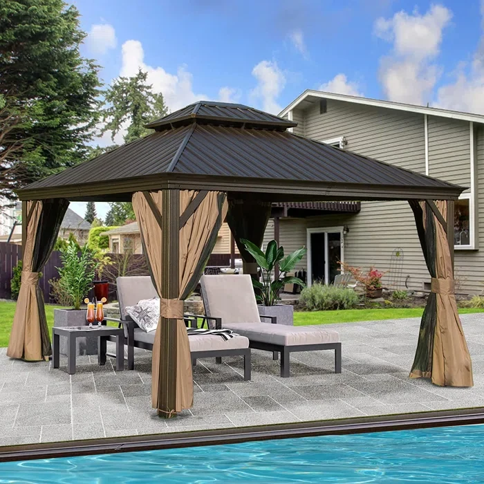 Outdoor Aluminum Patio Gazebo with Galvanized Steel Double Roof