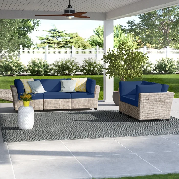 Anupras 5 Piece Outdoor Sectional Conversation Set with Loveseat and Sofa