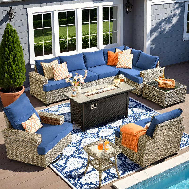 10-Piece Outdoor Sofa With Stove And Coffee Table, Deep Size And Thick Cushion