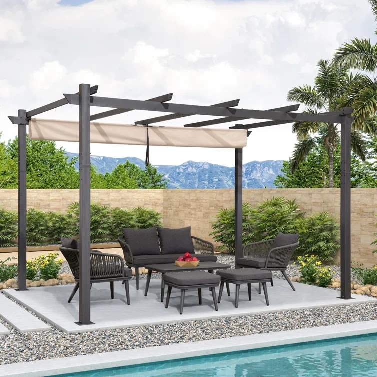 13 Ft. W x 10 Ft. D Metal Pergola with Canopy