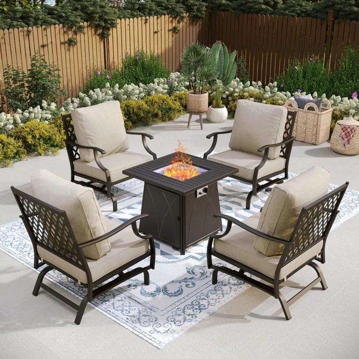 Asfand 4 - Person Outdoor Seating Group with Rocking Lounge Chairs& Firepit Table