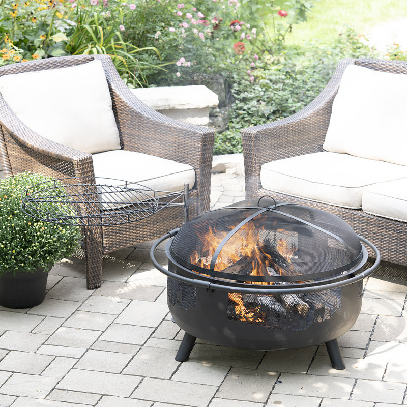 36" Round Barrel Fire Pit With Swing Away Grill