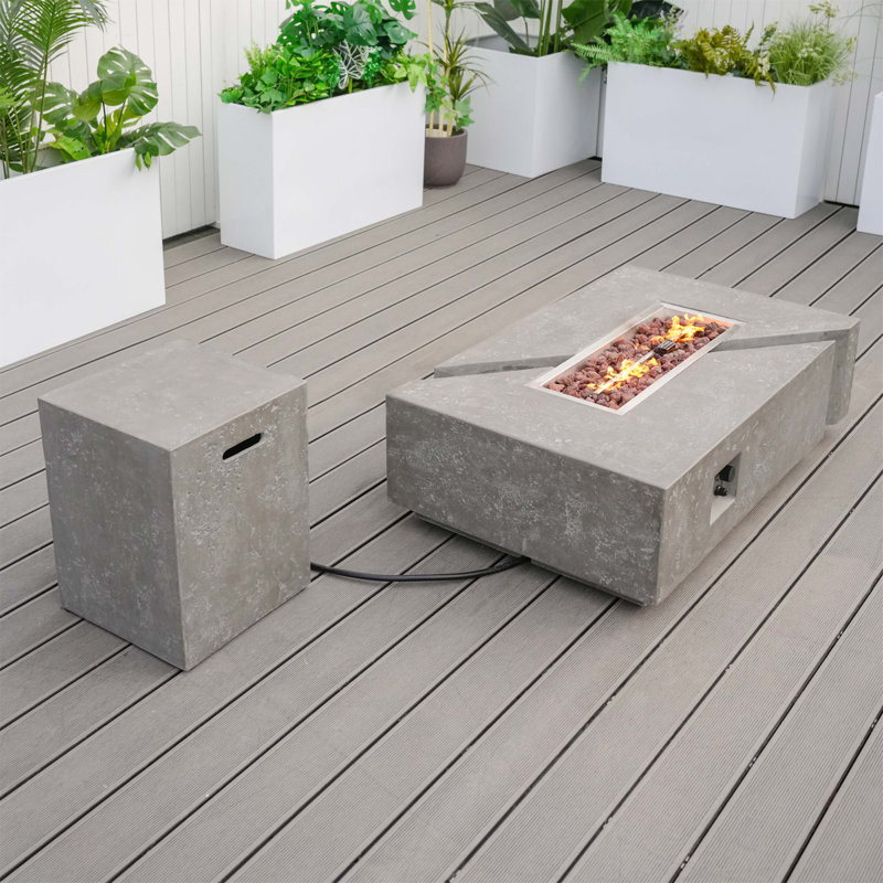 Destinae 13.78'' H Concrete Propane Outdoor Fire Pit Table with Lid