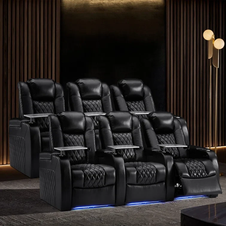 Upholstered Home Theater Seating with Cup Holder (Set of 6)