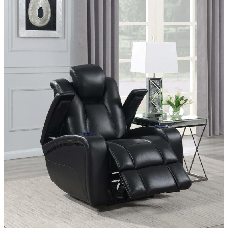 Maloree Faux Leather Power Reclining Home Theater Seat with Cup Holder